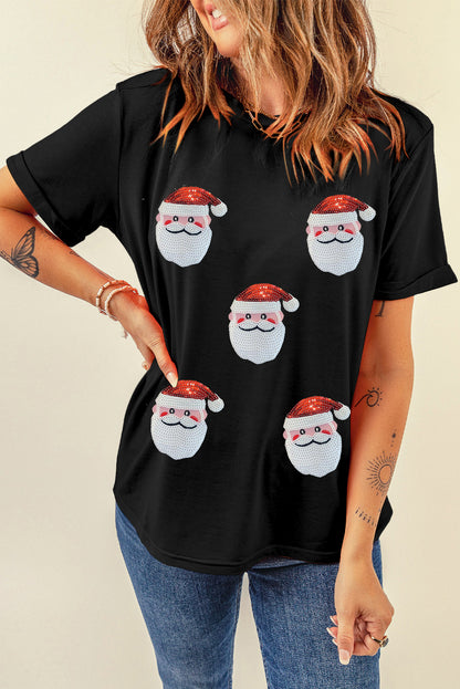 Santa Claus Graphic Christmas Faux Sequin T Shirt