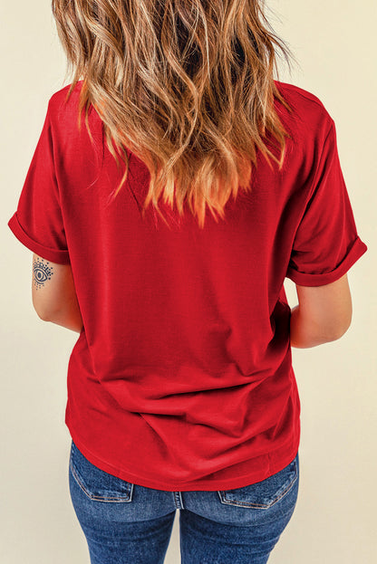 Sequin Christmas Tree Holiday Graphic Red Crewneck Tee