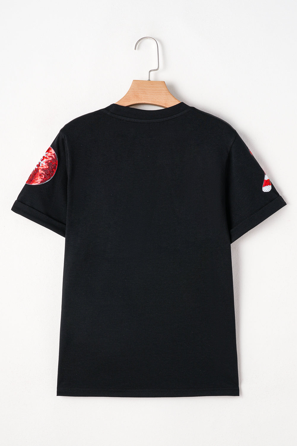 Black Sequin Christmas Holiday Graphic Crewneck T Shirt