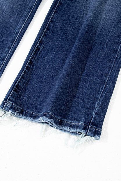 High Waist Flared Jeans with Raw Hem