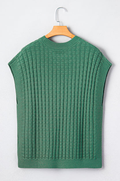 Mist Green Textured Knit Short Sleeve Sweater Top