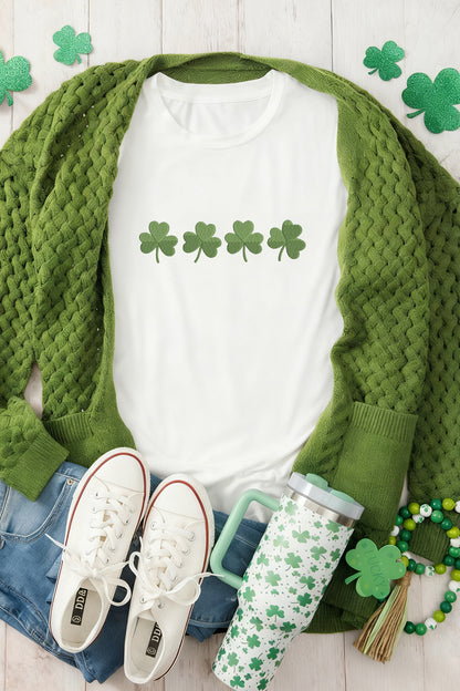St. Patrick’s White Embroidered Clover Graphic Tee