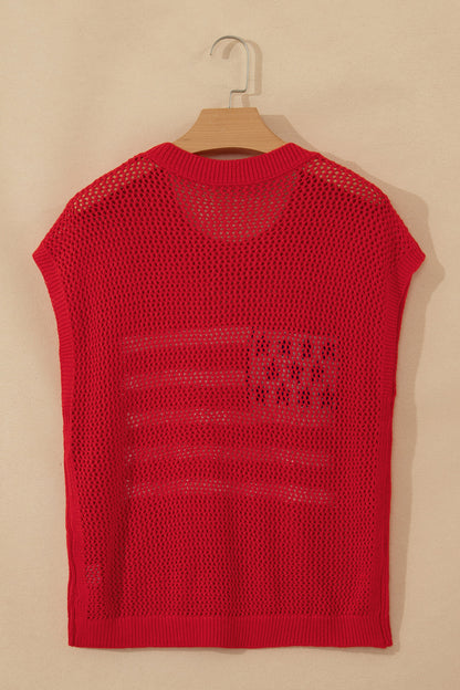 American Flag Knit Sweater Vest Patriotic Summer Top