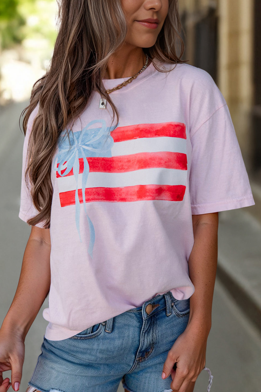 Blue Flag Bow Graphic Tee Flag Day Independence