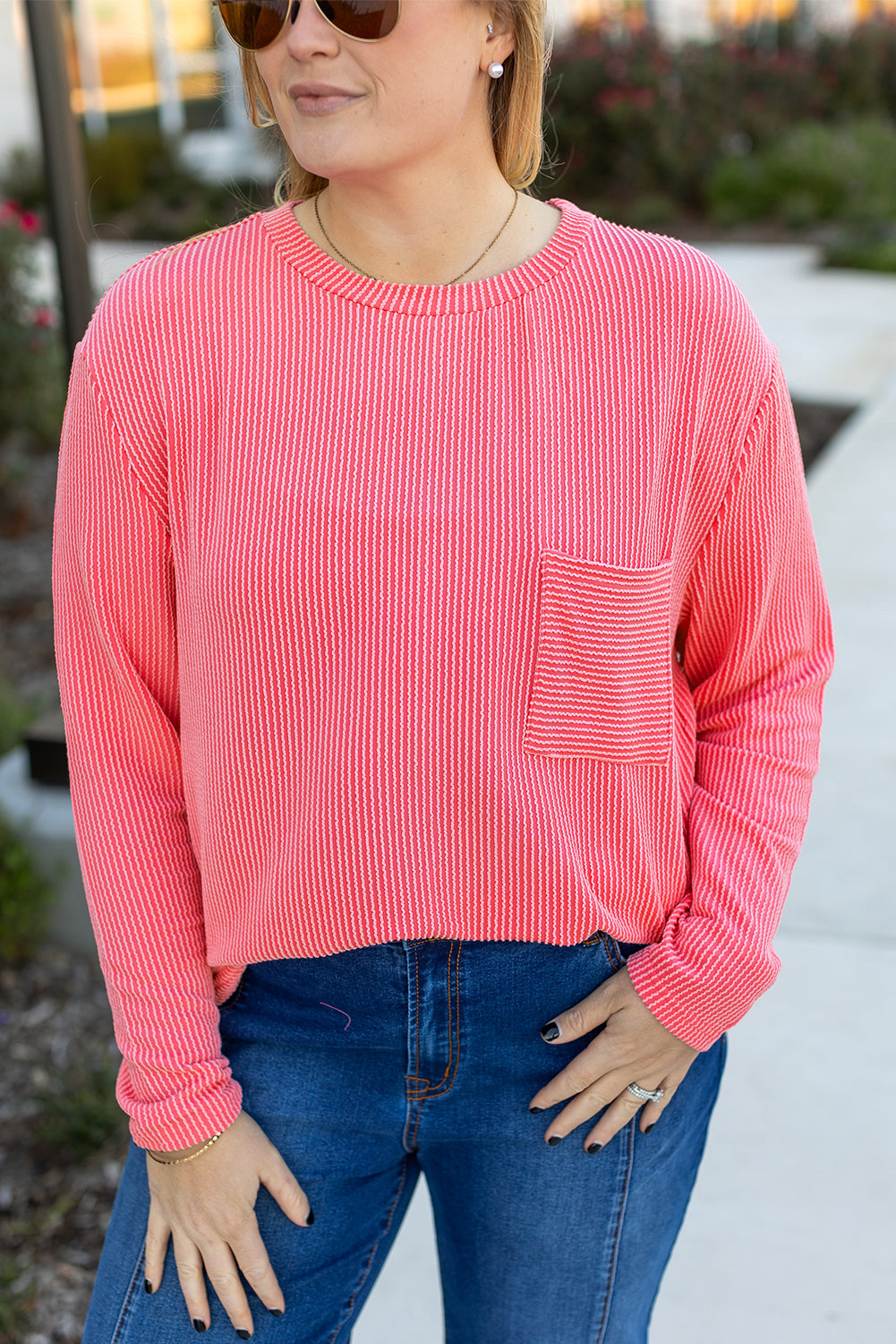 White Plus Size Ribbed Textured Long Sleeve T Shirt