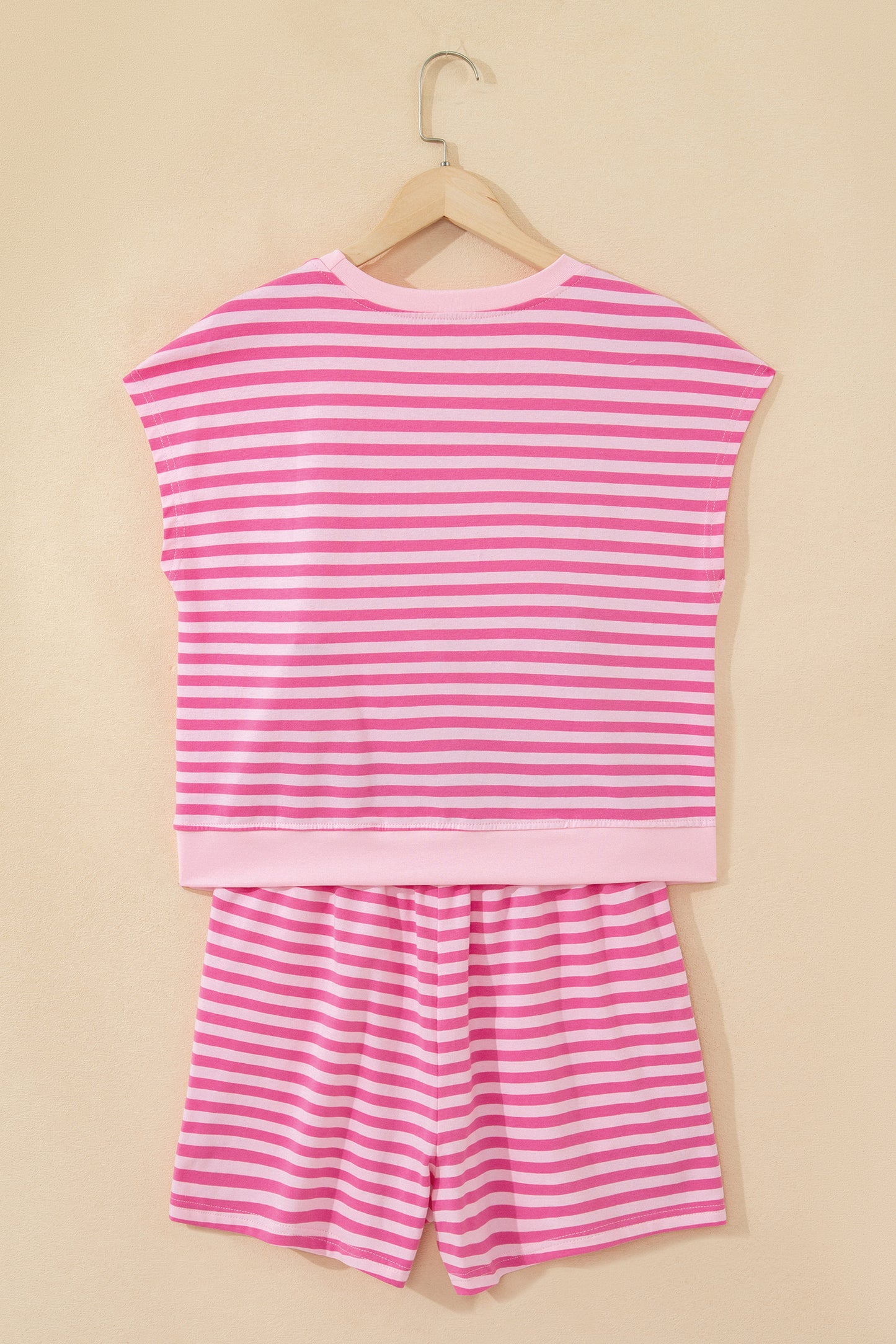 Pink Stripe Cap Sleeve Top and Elastic Waist Shorts Set