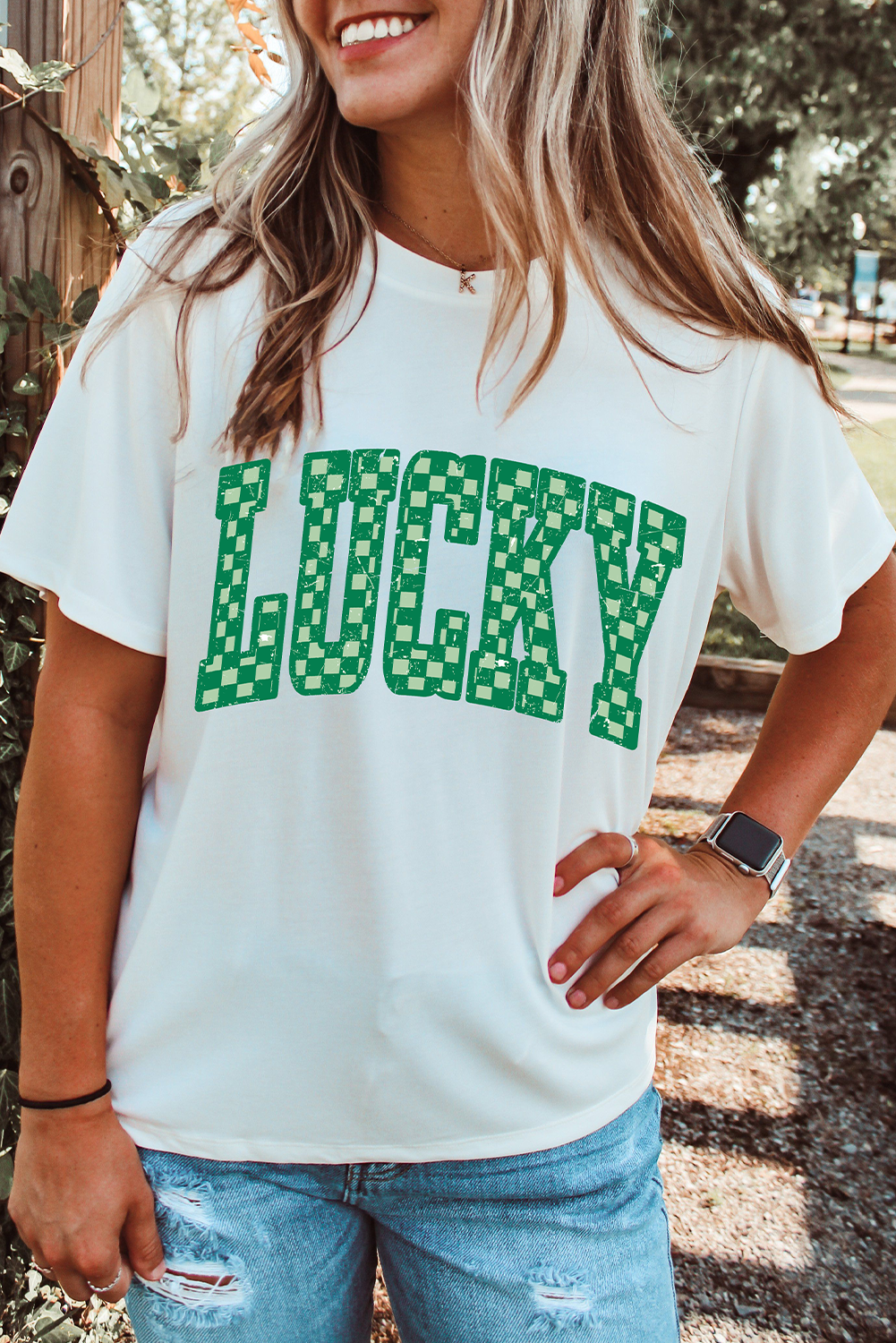 St. Patrick’s White Lucky Checkerboard Graphic Tee