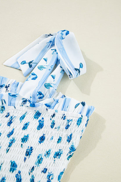 Sky Blue Floral Smocked Tiered Maxi Dress