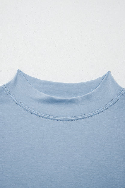 Dark Blue Oversized Mock Neck Tee Casual Relaxed Top