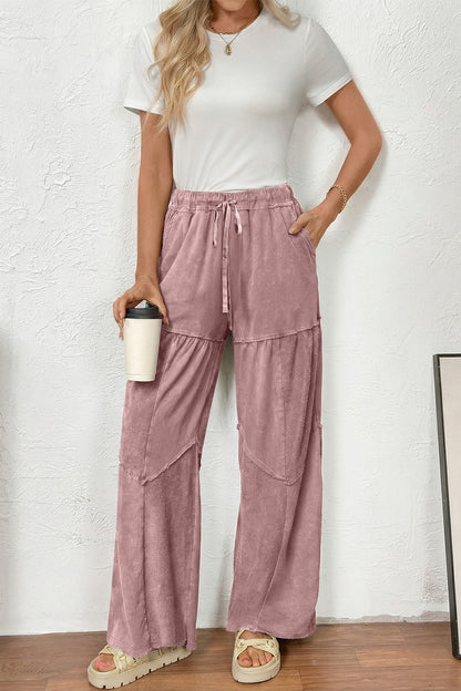 Women's Black Mineral Wash Wide Leg Patchwork Pants