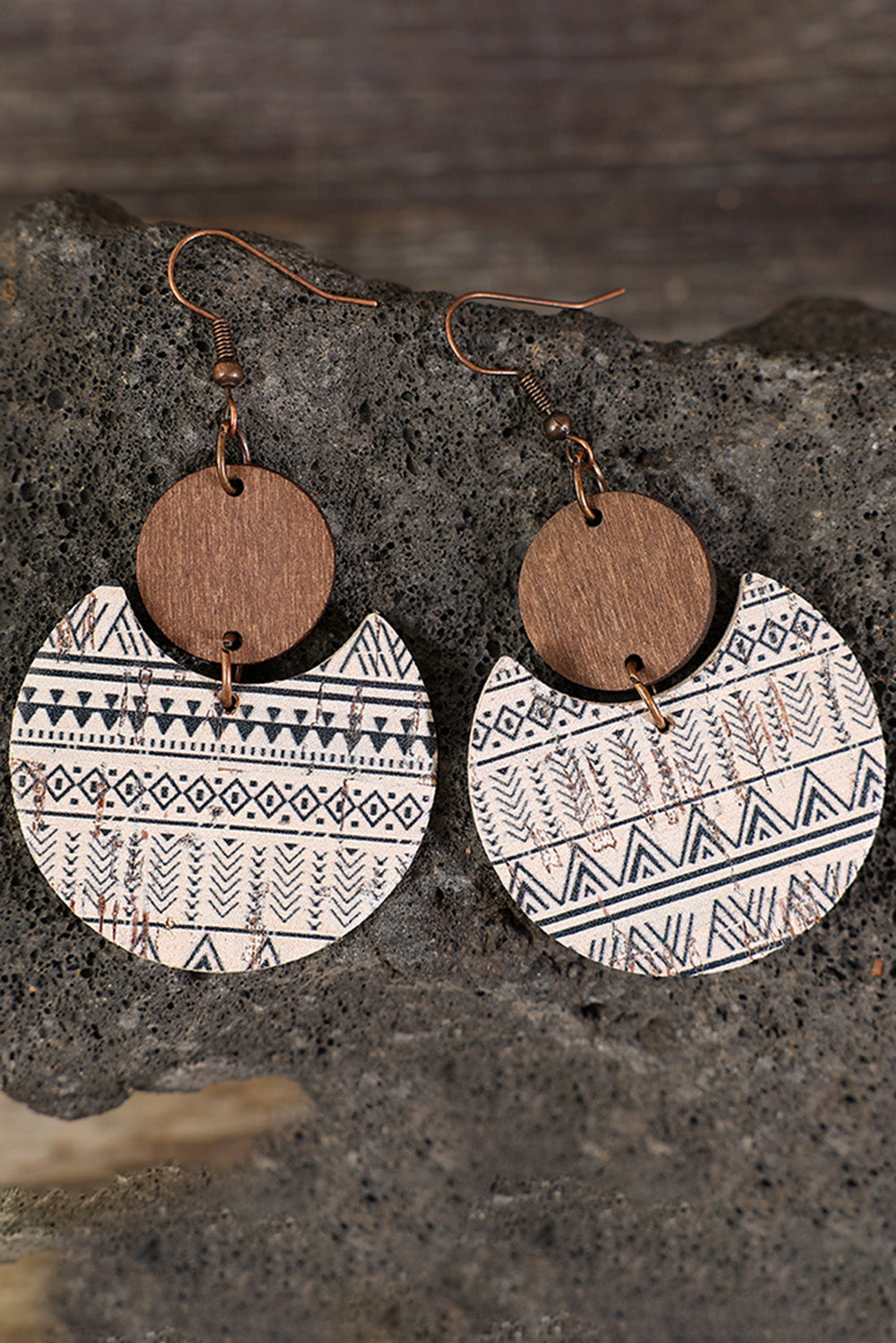 Multicolour Geometric Print Drop Wood Earrings