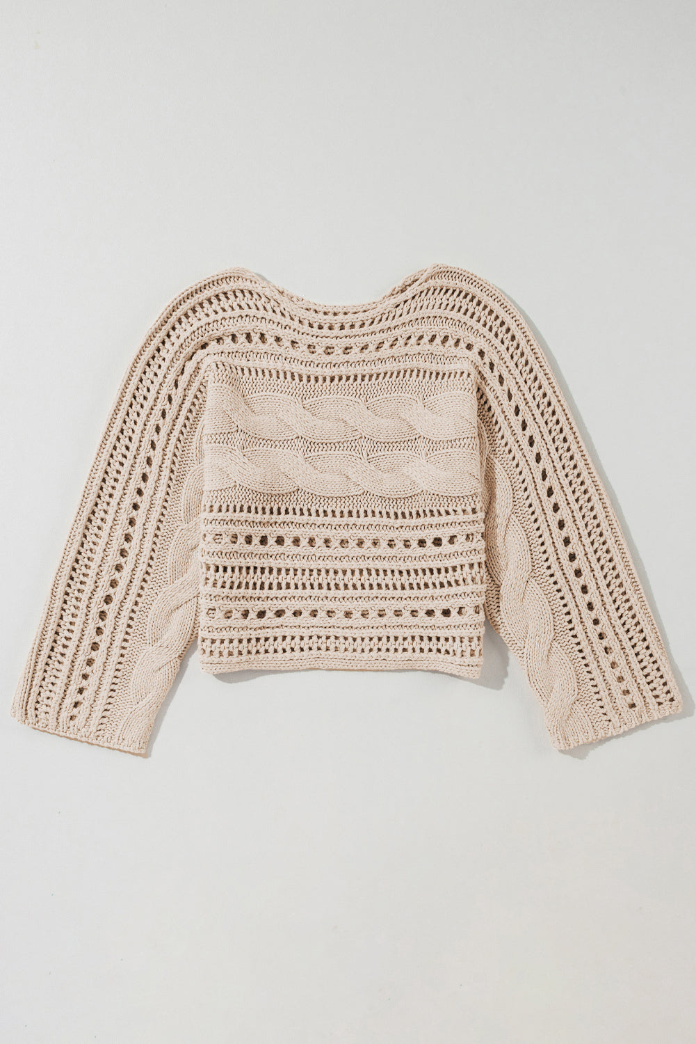 Black Hollow-out Cable Knit Cropped Sweater