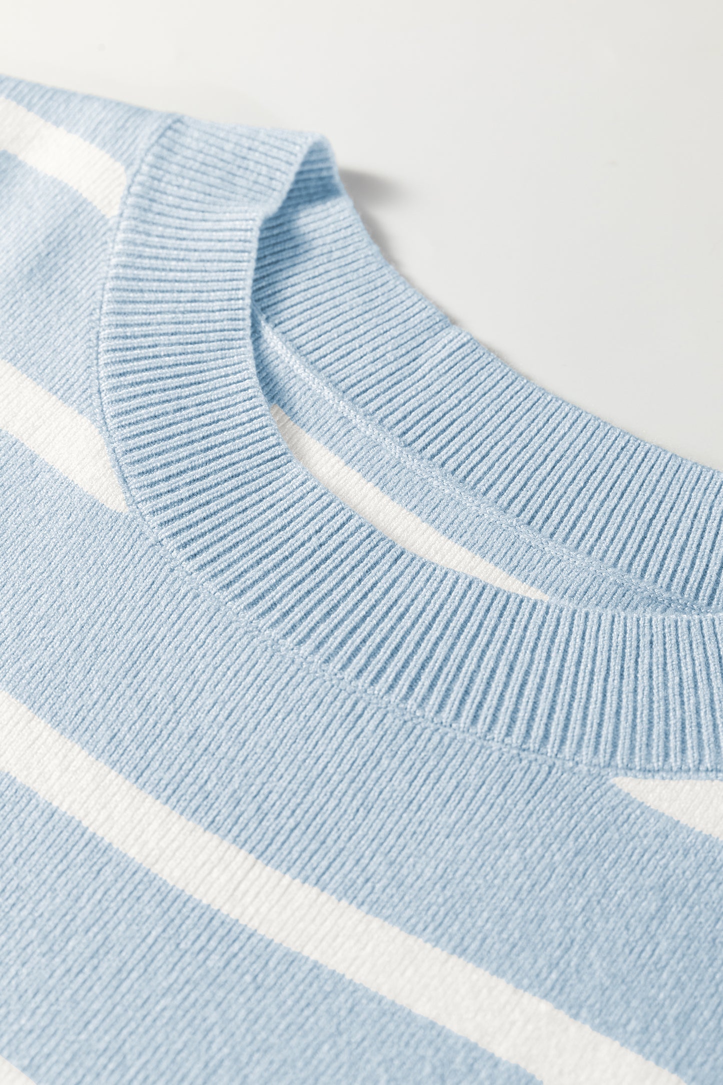 Parchment Striped Short Sleeve Crewneck Knit Sweater Top
