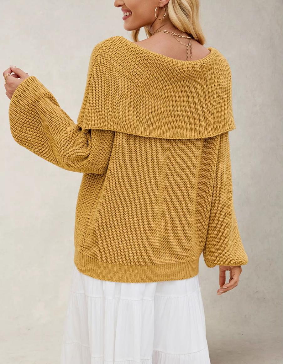 Off Shoulder Oversized Knit Sweater – Fall Winter Pullover
