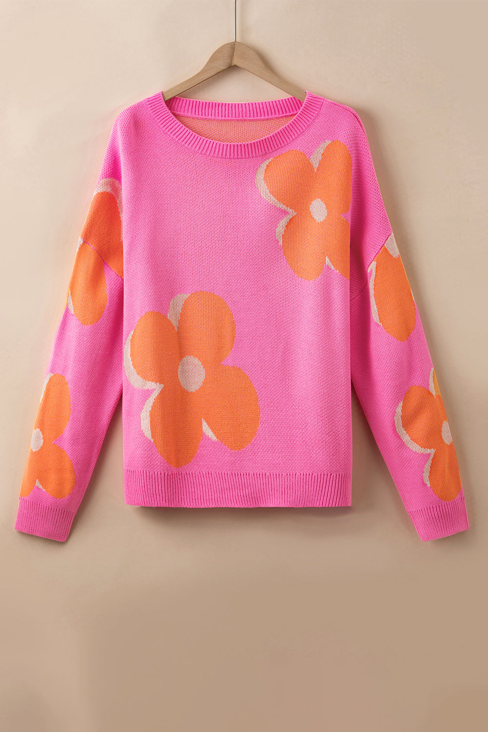 Bonbon Plus Size Flower Pattern Drop Shoulder Sweater