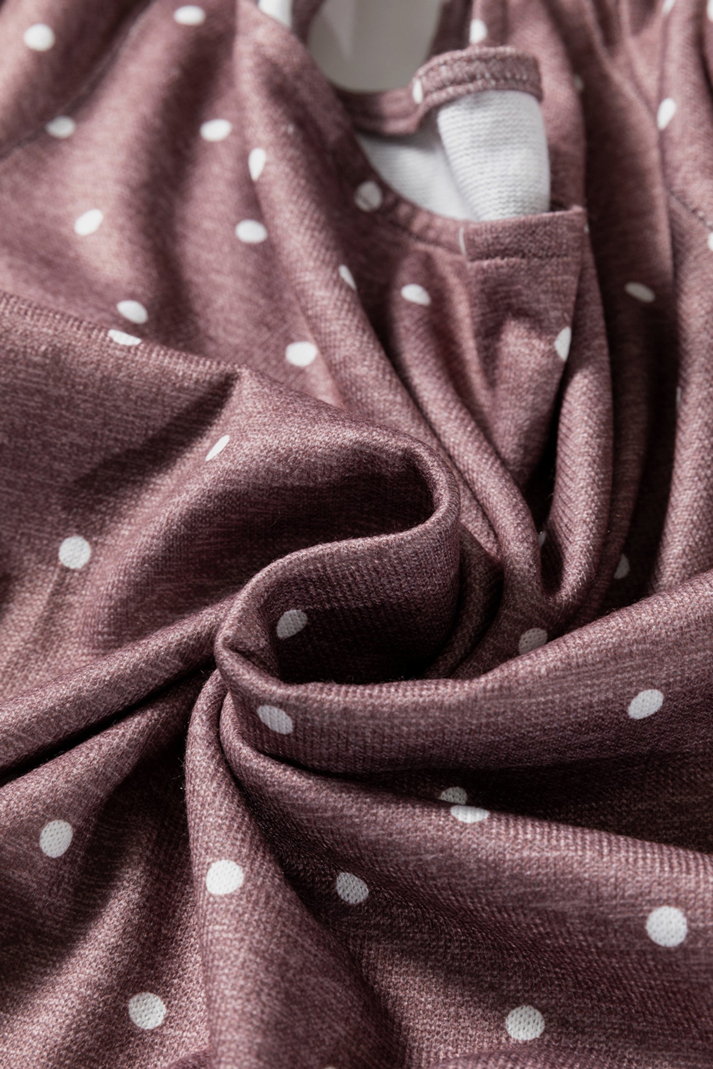 Dark Brown Polka Dot Boat Neck Long Sleeve Knit Top