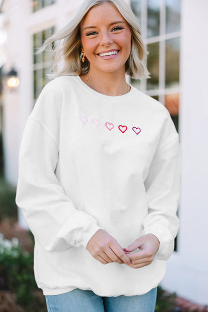 Pink XOXO Heart Embroidered Ribbed Knit Valentines Sweatshirt