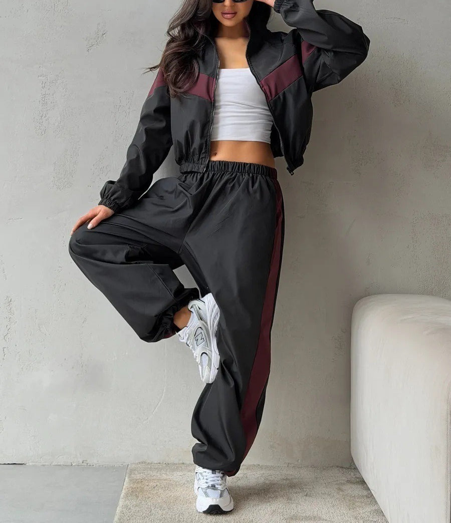 Color Block Tracksuit Women 2 Piece Streetwear Set