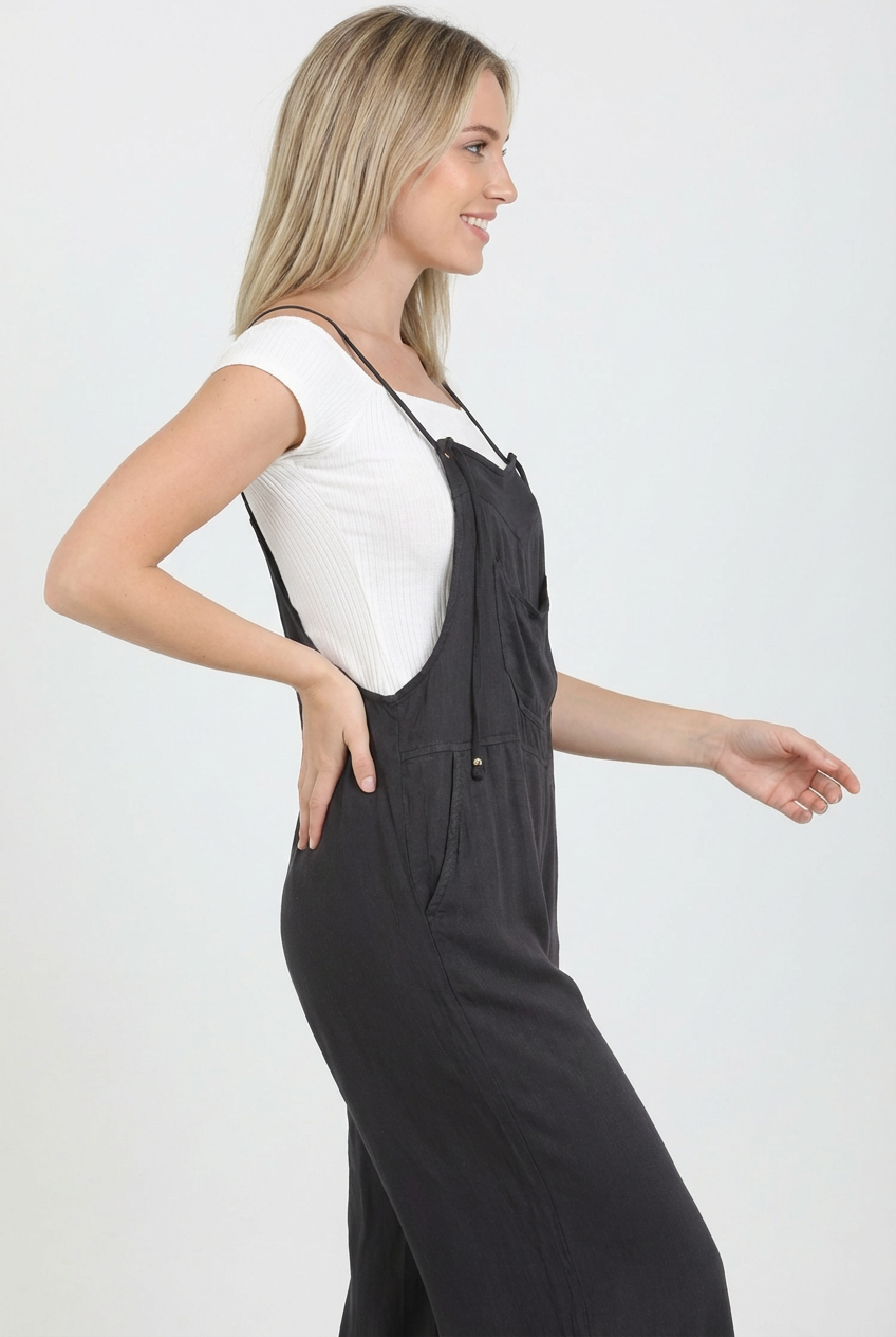 Wide Leg Sleeveless Overall Jumpsuit with Pockets