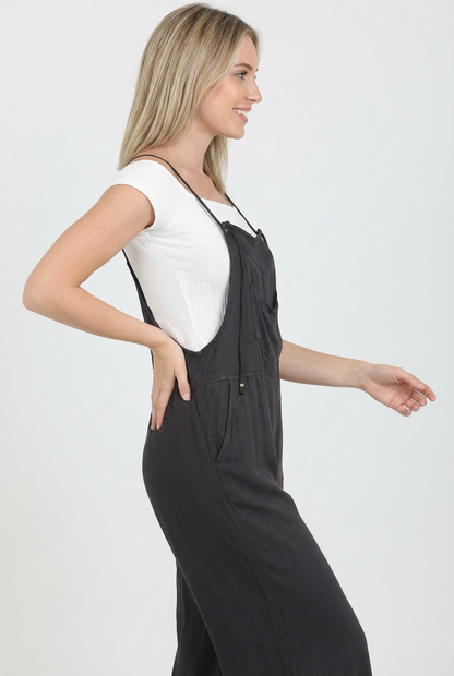 Wide Leg Sleeveless Overall Jumpsuit with Pockets