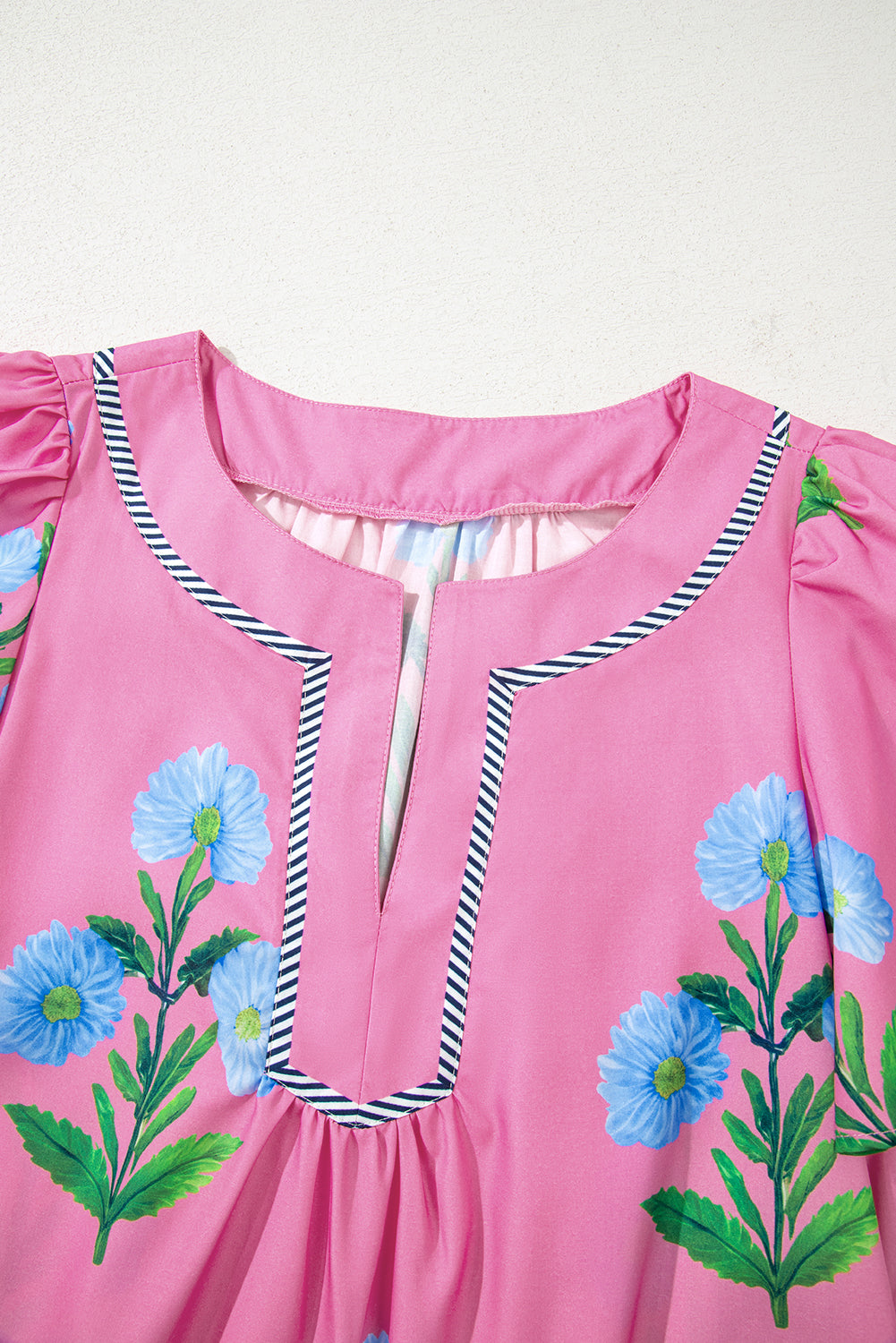 Easter Floral Split Neck Short Sleeve Mini Dress