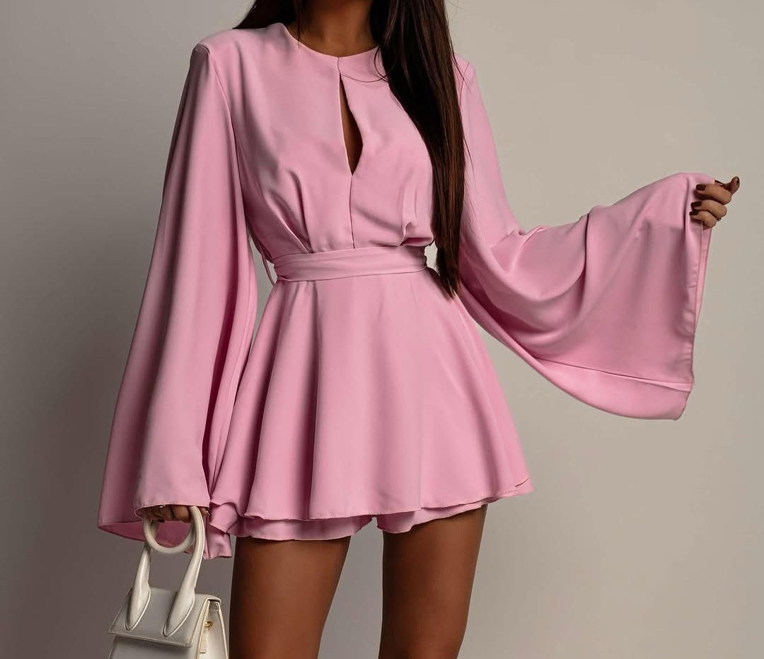 Tie Back Mini Dress Bell Sleeve A-Line Cocktail Party Dress