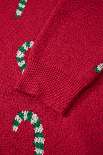 Sachet Pink Christmas Candy Cane Holiday Drop Shoulder Sweater