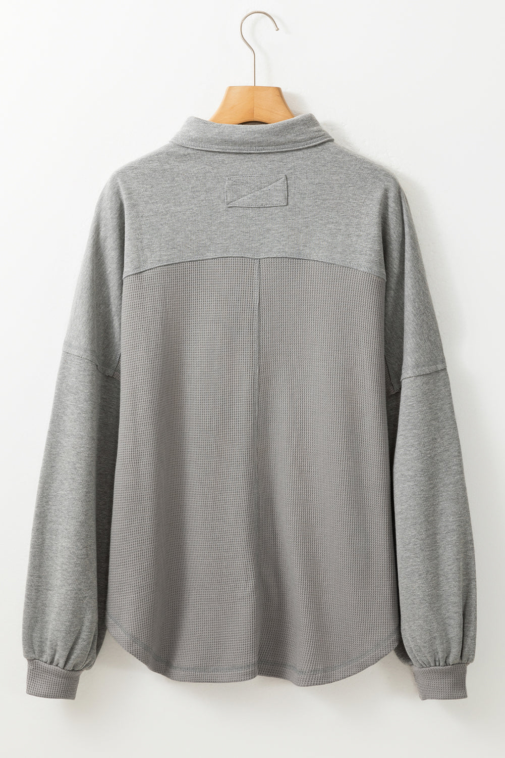 Black Waffle Knit Button Down Shacket Oversized Long Sleeve Top