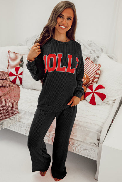 JOLLY Ribbed Knit Long Sleeve Top and Pants Set