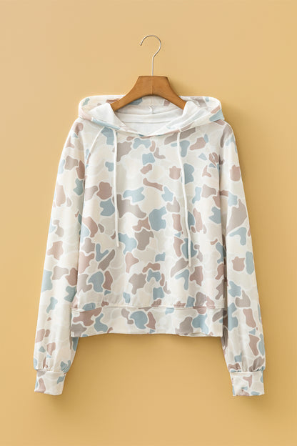 Camo Print Hooded Pullover Long Sleeve Casual Top