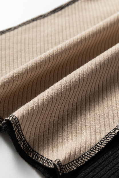 Irregular Color Block Rib Knit Long Sleeve Top