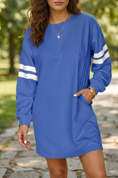 Customizable Varsity Stripe Sleeve Sweatshirt Dress Game Day