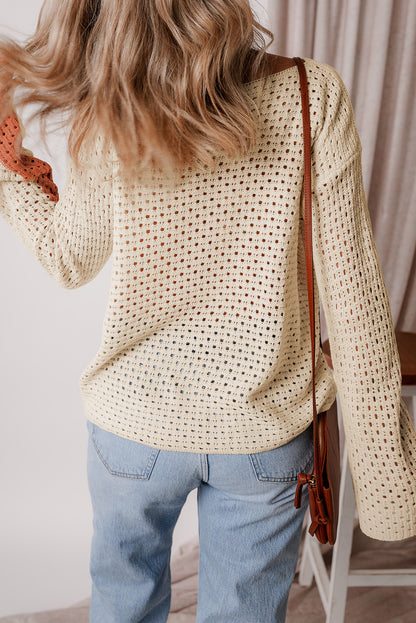 Apricot Pointelle Knit Colorblock Baggy Sweater