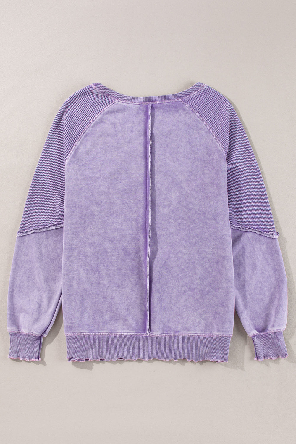 Solid Waffle Knit Patchwork Raglan Sleeve Sweatshirt