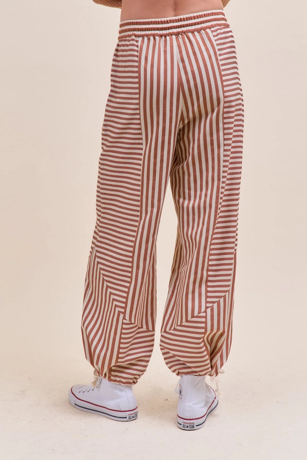 Striped High Waist Drawstring Parachute Pants Boho