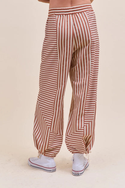 Striped High Waist Drawstring Parachute Pants Boho