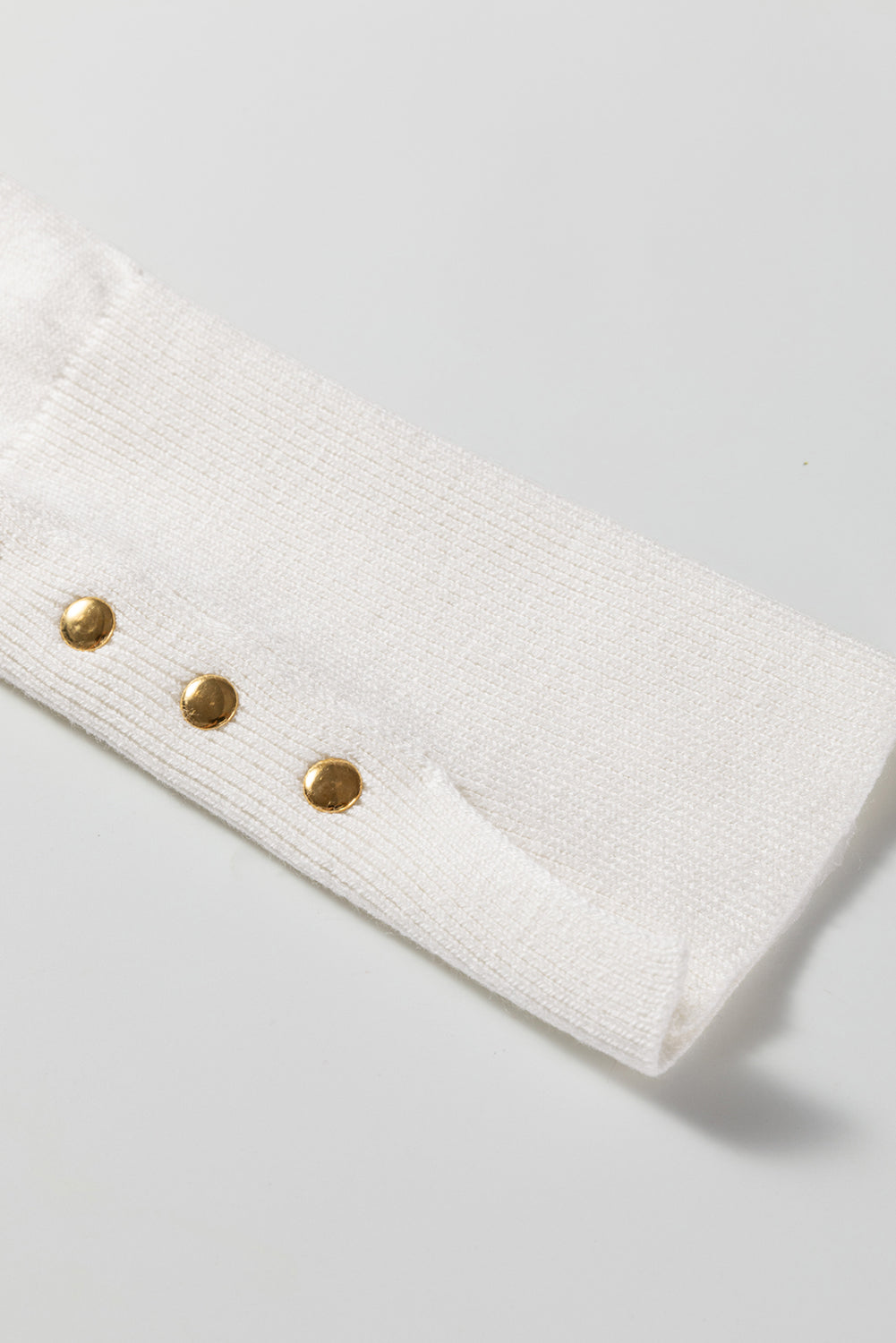 White Slim Fit Knit Sweater with Button Split Cuffs