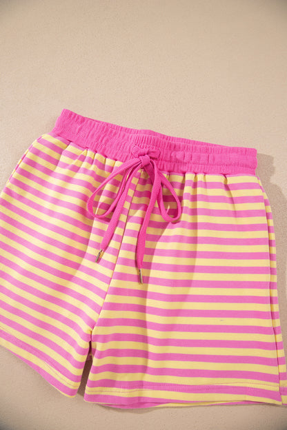 Striped Zip Up Hoodie Shorts Set Lounge Outfit