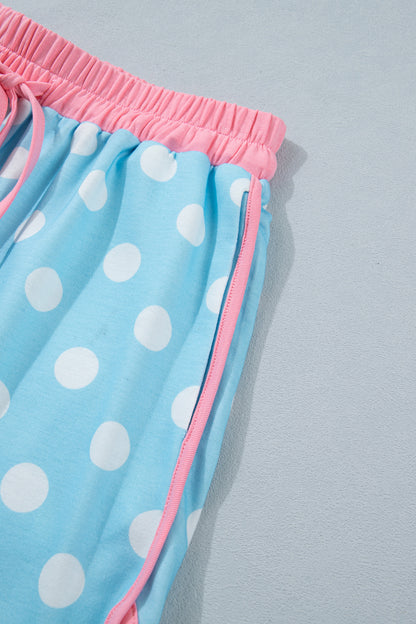 Polka Dot Lounge Set Contrast Trim Tee and Shorts