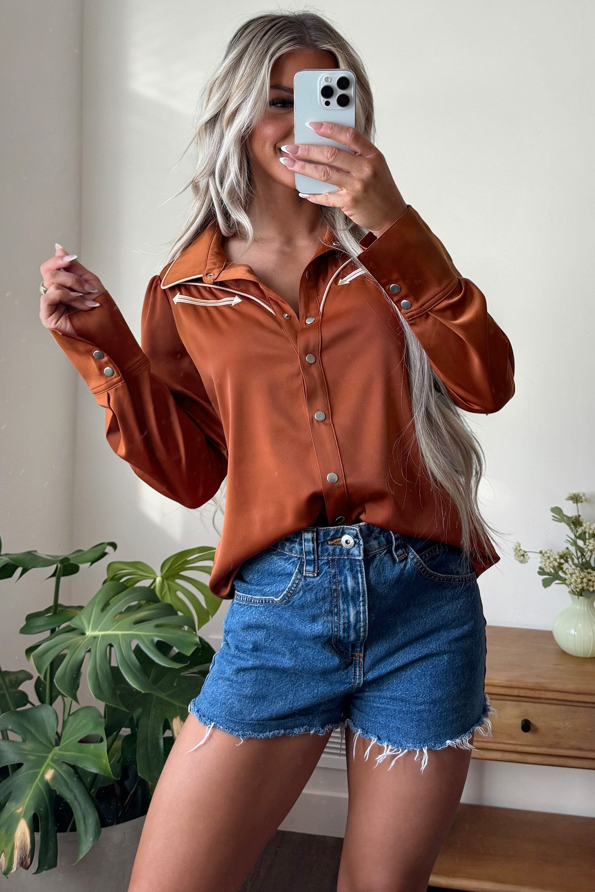 Western Satin Yoke Snap Button Long Sleeve Shirt
