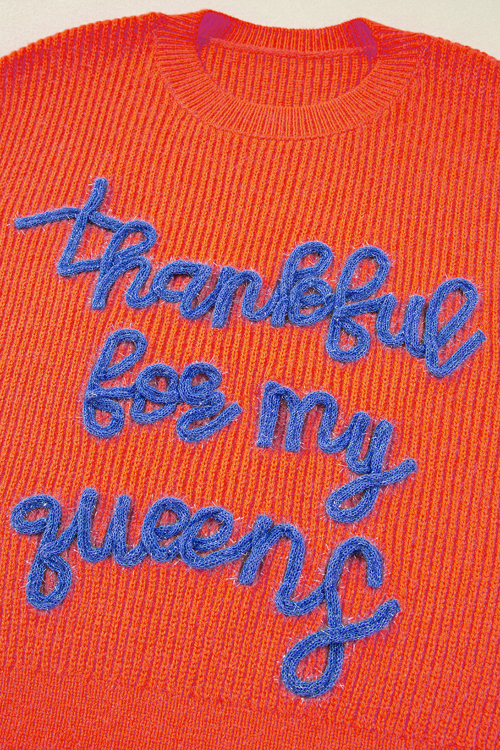 Orange Thankful for My Queens Ribbed Knit Sweater