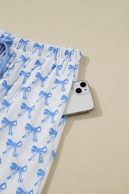 Soft Bow Print Long Sleeve Pajama Set with Pants