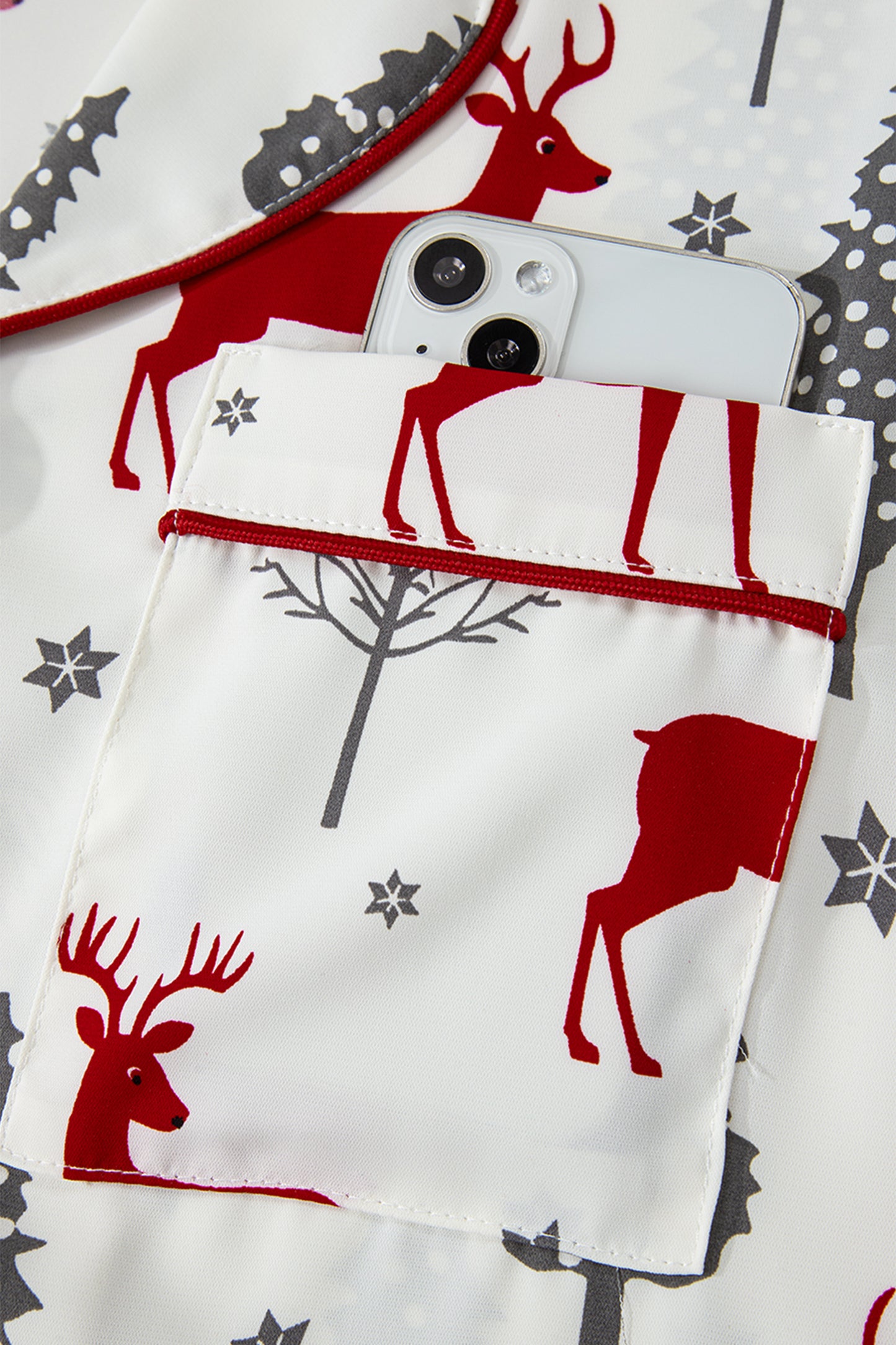 Red Reindeer Christmas Print Long Sleeve Pajama Shorts Set