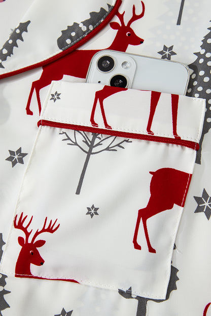 Red Reindeer Christmas Print Long Sleeve Pajama Shorts Set