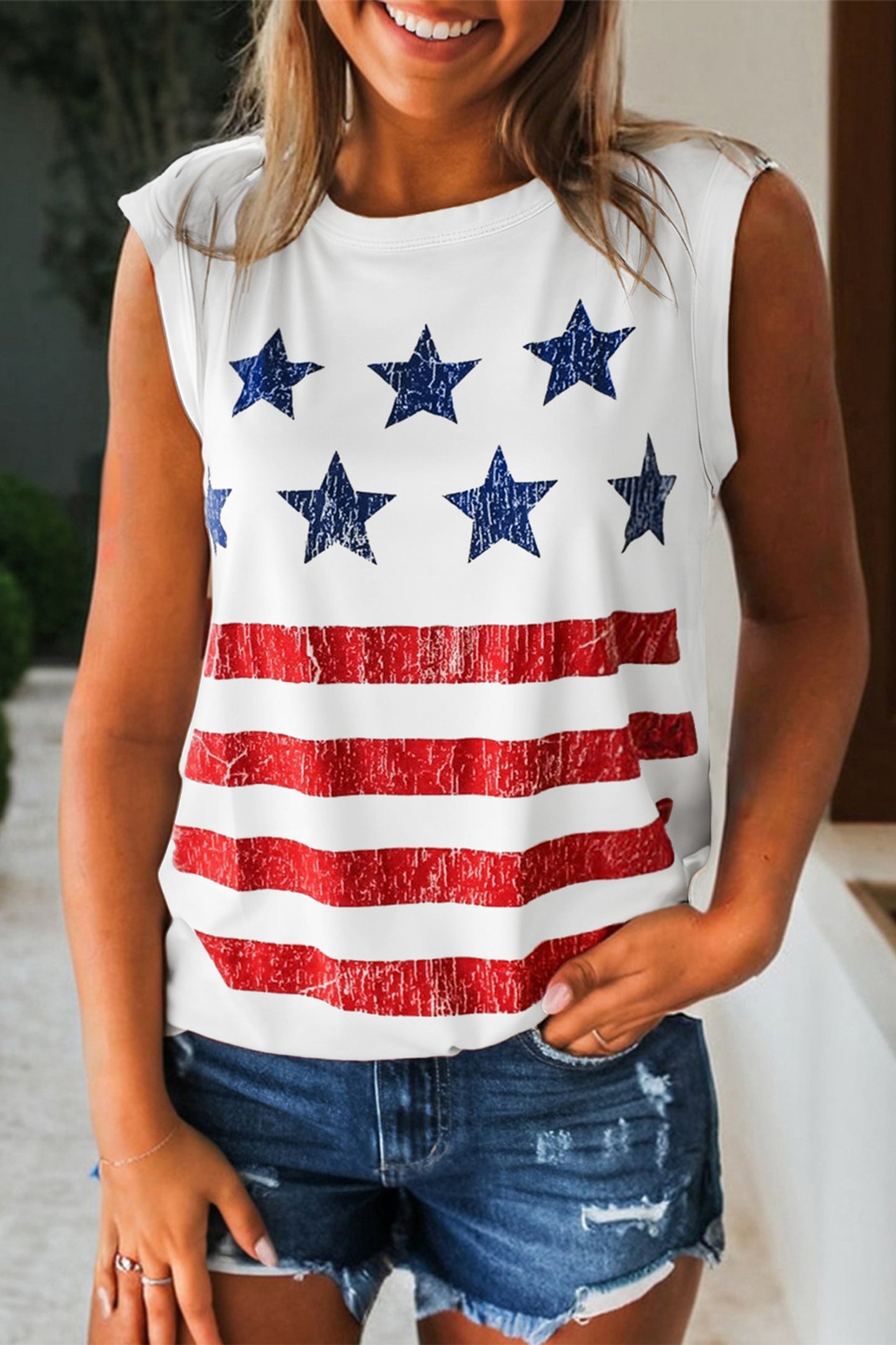 American Flag Graphic Tank Top Vintage Patriotic Tee