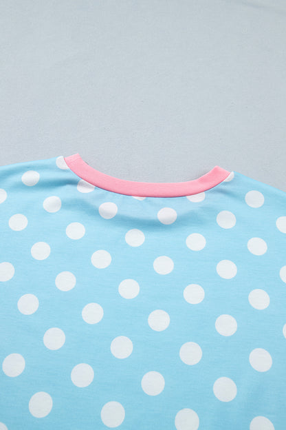 Polka Dot Lounge Set Contrast Trim Tee and Shorts