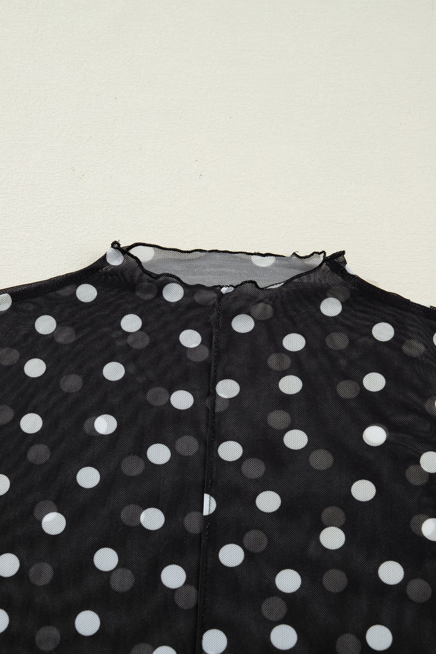 Black Polka Dot Mesh Mock Neck Long Sleeve Top