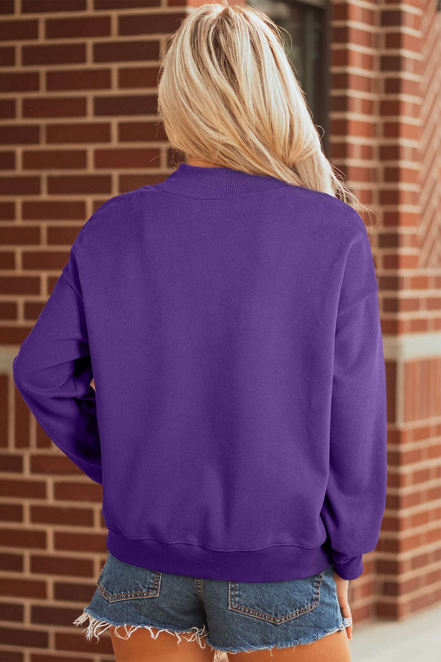 Oversized Mock Neck Sweatshirt Drop Shoulder Pullover