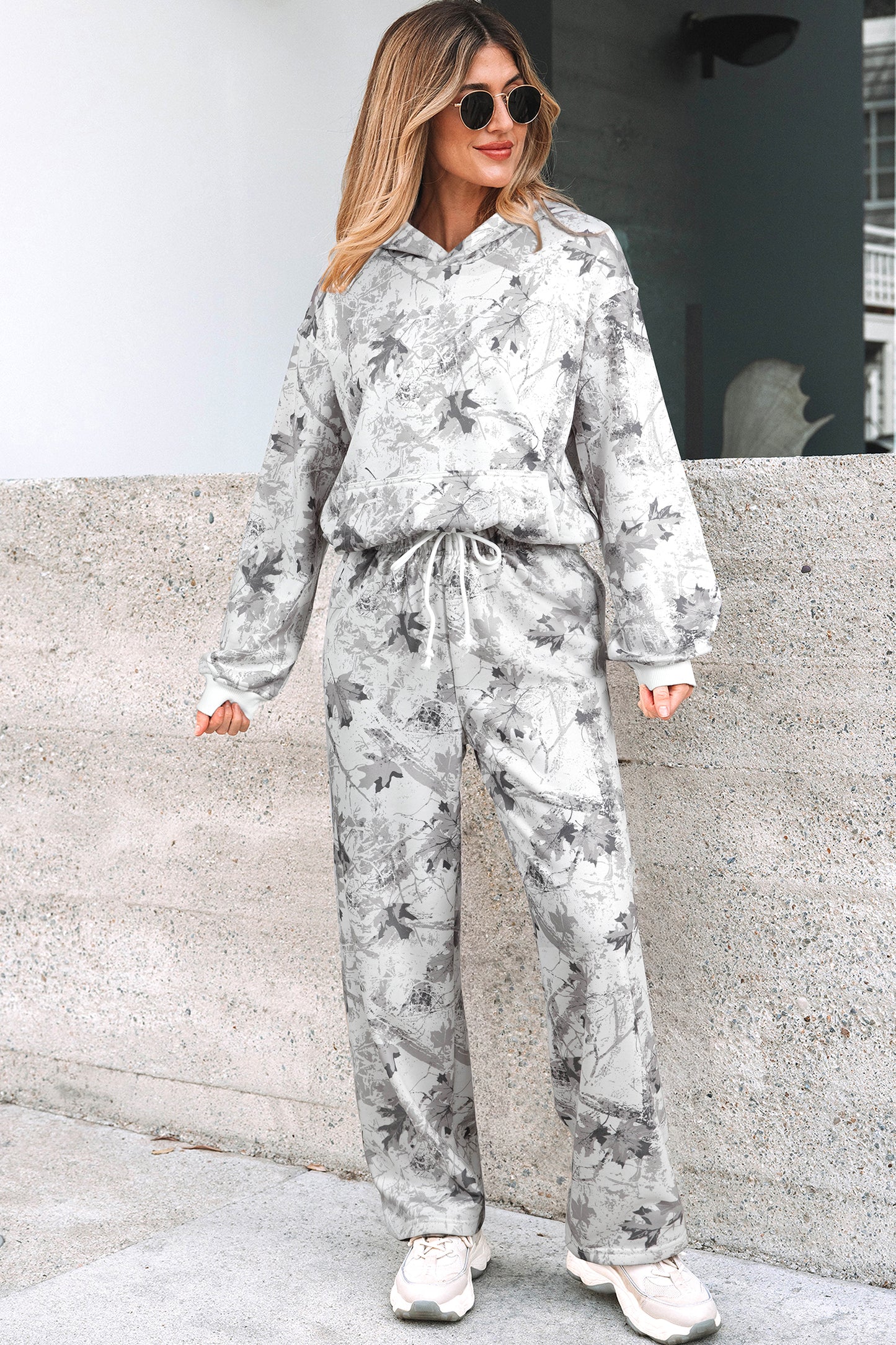 Women’s Light Grey Camo Hoodie & Sweatpants Lounge Set