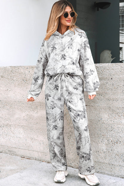 Women’s Light Grey Camo Hoodie & Sweatpants Lounge Set